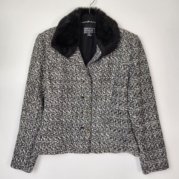 Vtg‎ Retro Glam Wool Tweed Blazer Womens M Work Career Chic Twee Modern Royalty - Picture 1 of 9